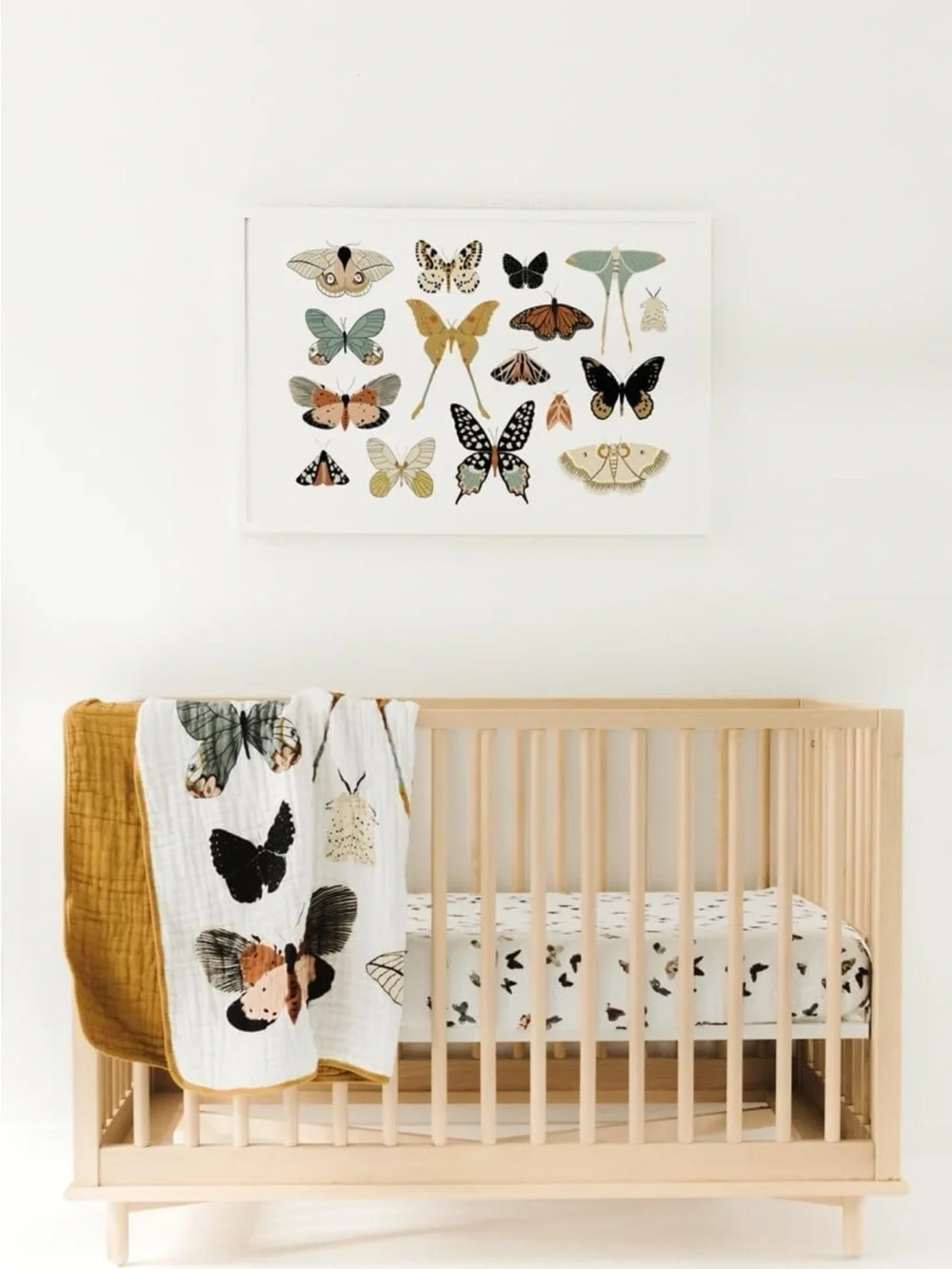 Clementine Kids Butterfly Print Quilt with Mustard Trim - Nursery Bedding